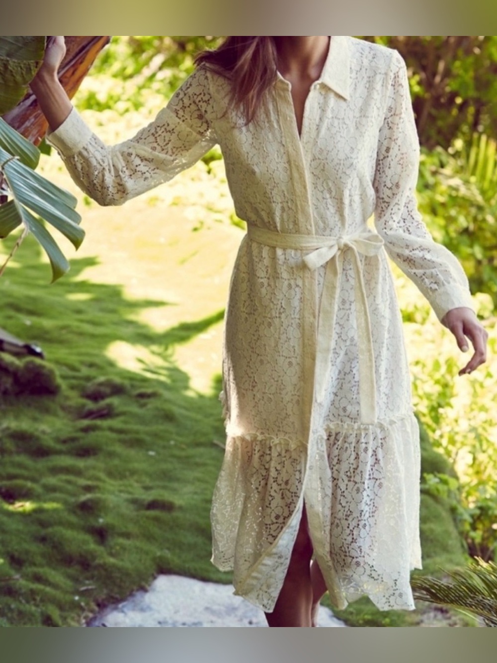 Misa Los Angeles Florence Lace Ruffle Tiered Shirt Dress